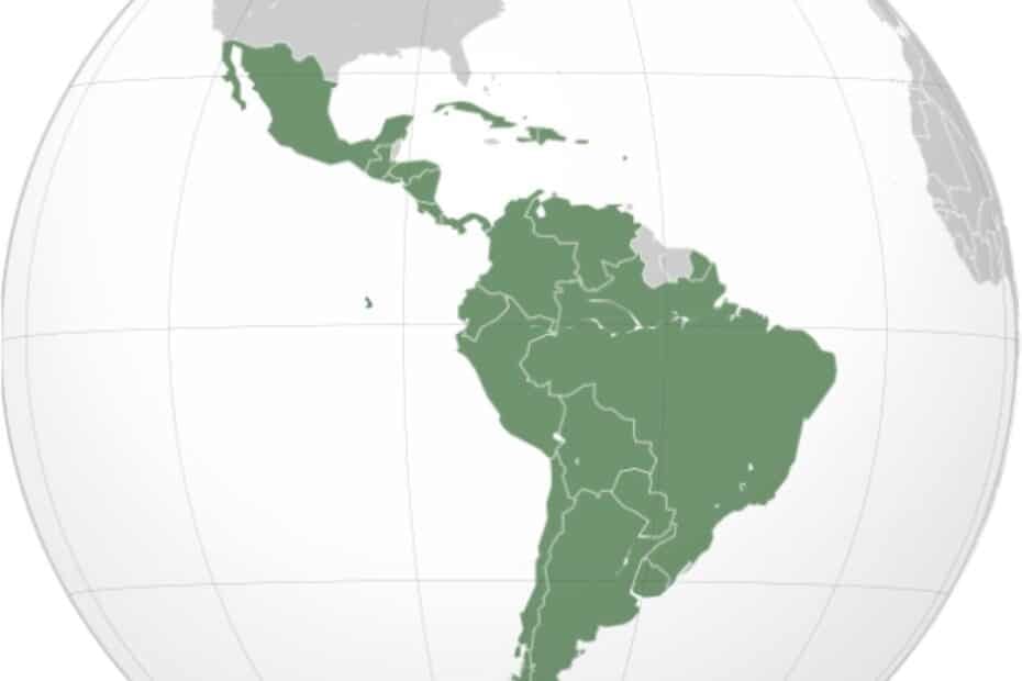Globe with Latin America marked green