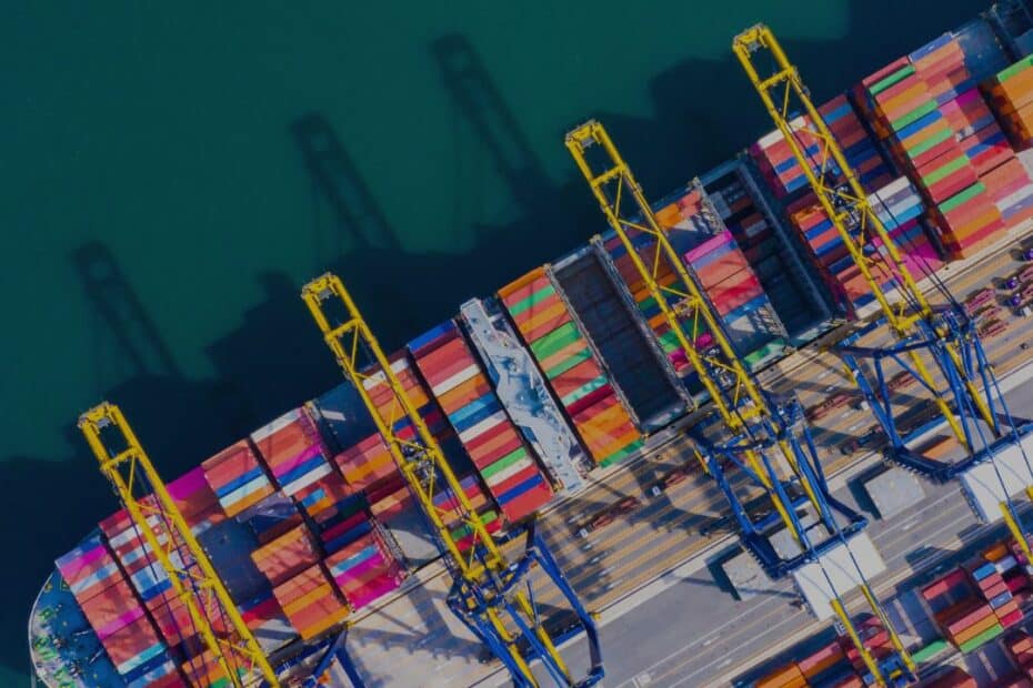 Container ship docked in port