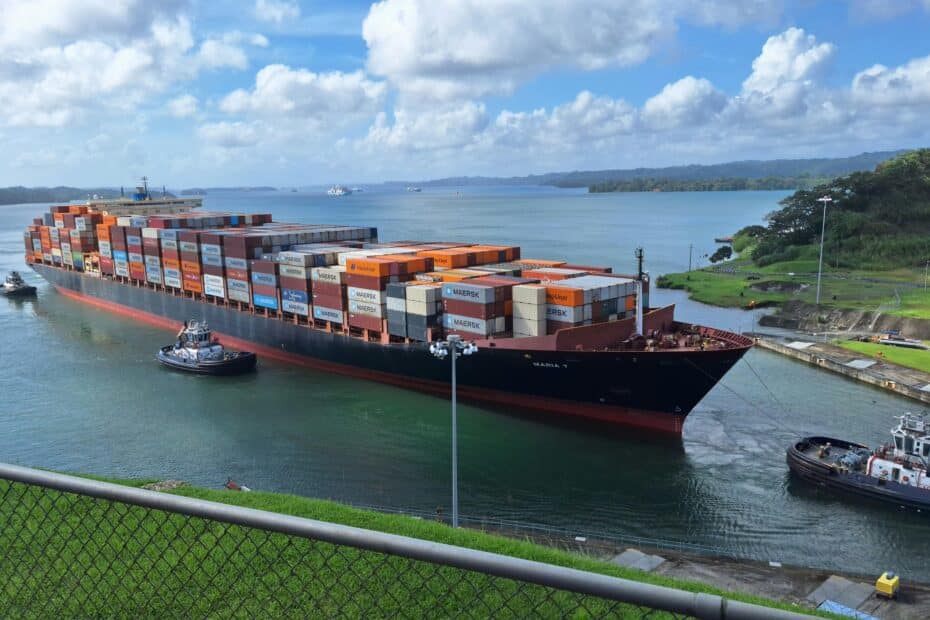 Container ship passing through Panama Canal