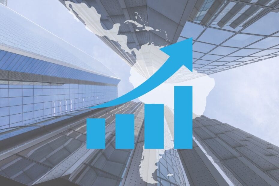 Buildings with Growth Icon & Latin America map